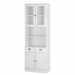 Weißer Hochschrank Mit 2 Glastüren - Gorgona